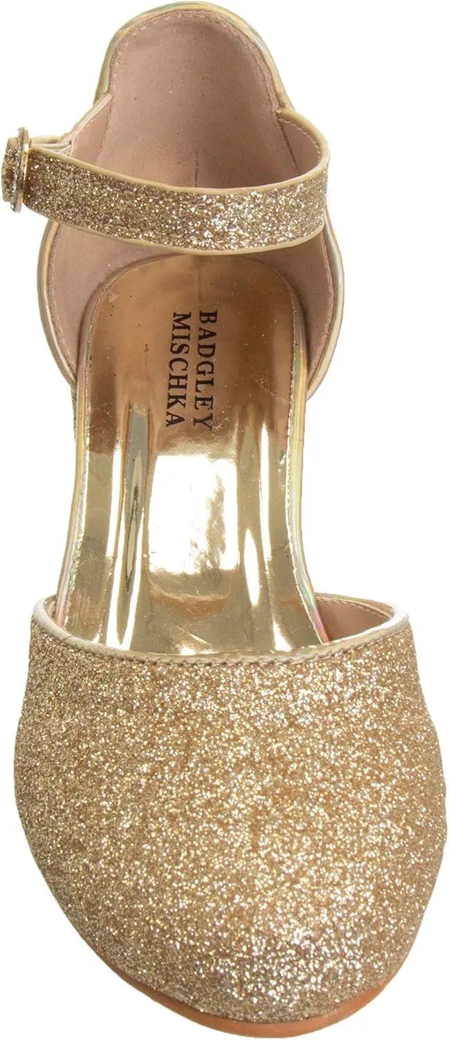 Badgley Mischka Girls Dress Block Medium Heel Party Pumps - Closed Toe Ankle Strap High Heels for Girl - Black/Silver/Champagne/Rose Gold (Sizes 11-13 Little Kid/Sizes 1-5 Big Kid)