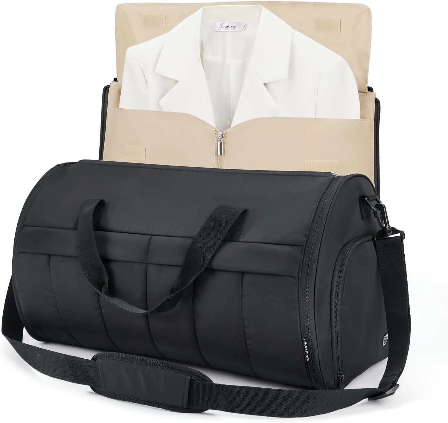 BAGSMART Garment Bags for Travel for Women Men Convertible 2 in 1 Puffy Suit Carrier for Hanging Clothes Carry on Garment Duffle Bag with Shoulder Strap, Black