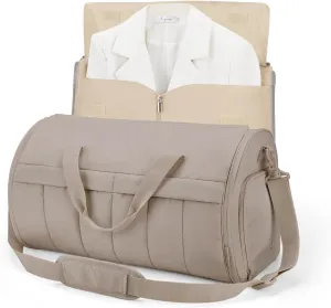 BAGSMART Garment Bags for Travel for Women Men Convertible 2 in 1 Puffy Suit Carrier for Hanging Clothes Carry on Garment Duffle Bag with Shoulder Strap, Khaki