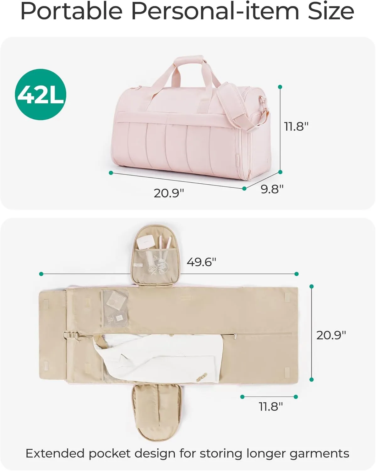 BAGSMART Garment Bags for Travel for Women Men Convertible 2 in 1 Puffy Suit Carrier for Hanging Clothes Carry on Garment Duffle Bag with Shoulder Strap, Khaki