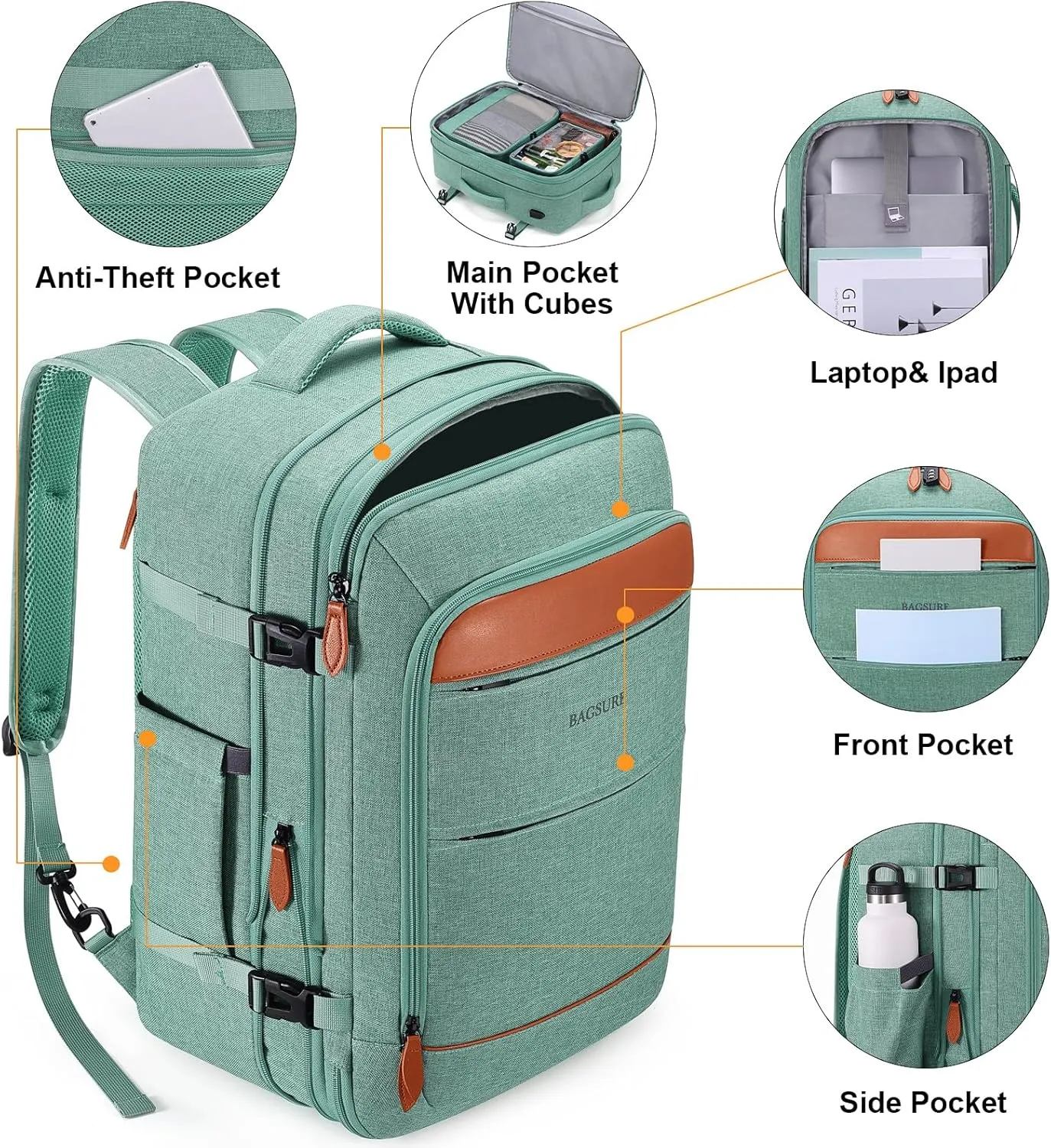 Bagsure Travel Backpack, 42L Carry on Luggage, Flight Approved Expandable Backpack, Laptop Backpack
