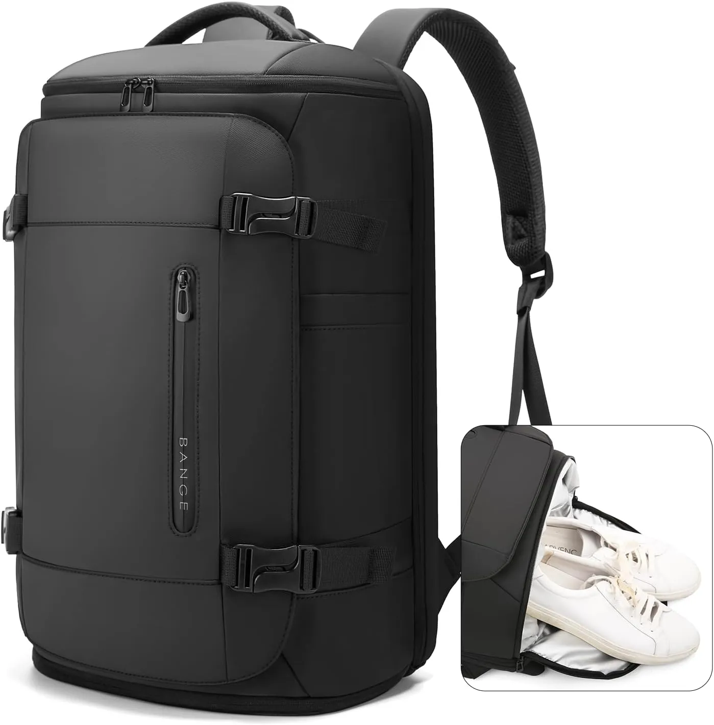 BANGE 40L Travel Backpack with Shoe Compartment, Large Capacity Weekender Bag Daypack Fits 17.3 Inch Laptop, Carry-on Luggage Backpack with Water Bottle Holder for Traveling, Hiking, Business