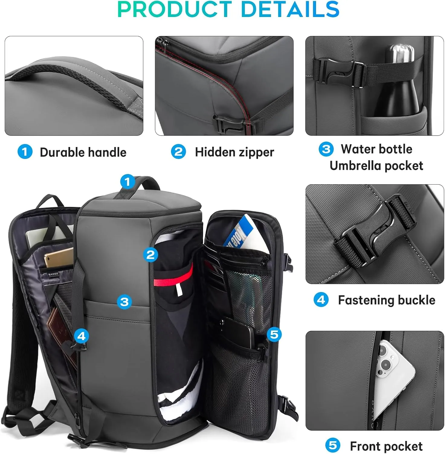 BANGE Large Luggage backpack Backpack, 40L Travel Laptop Backpack Fits 17.3 Inch Notebook, Traveling Luggage Backpack,Carry On Rucksack with Water Bottle Holder for Traveling, Hiking, Business