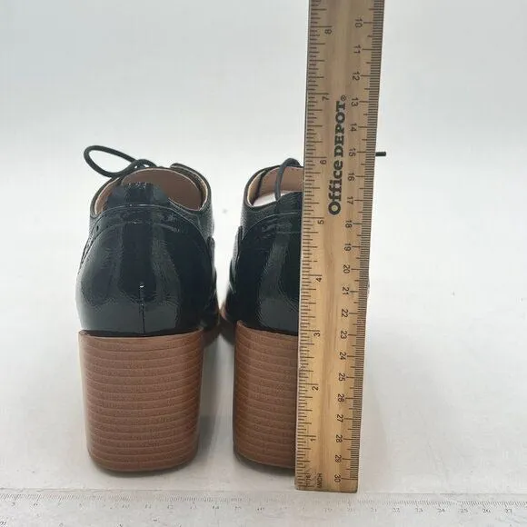 Black Lace-Up Oxfords Almond Toe Mid Chunky Heel Brogues Casual Unisex Shoes