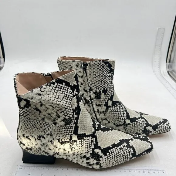 Black Snakeskin Square Toe Low Heels Side Zipper Ankle Boot Formal Business Shoe