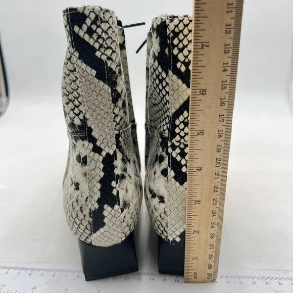 Black Snakeskin Square Toe Low Heels Side Zipper Ankle Boot Formal Business Shoe