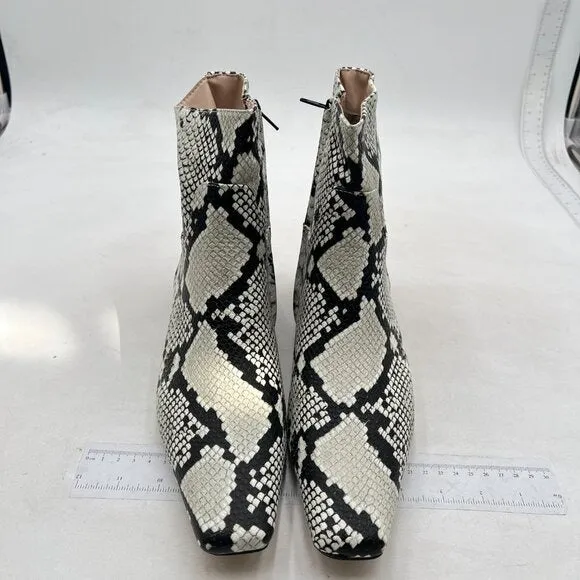 Black Snakeskin Square Toe Low Heels Side Zipper Ankle Boot Formal Business Shoe