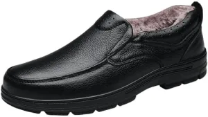 Black Warm Plush Leather Shoes, Men Fashion Brogues Shoes, Winter Outdoor Walking, Male Drivng Formal Shoes, Slip on Mens Oxfords