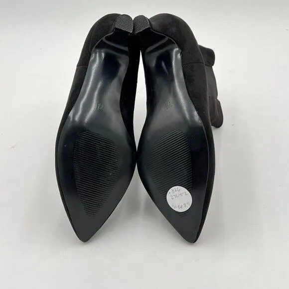 Black Women Closed Toe Low Chunky Block Heels Pull One Ankle Boots