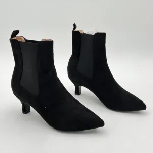 Black Women Closed Toe Low Chunky Block Heels Pull One Ankle Boots