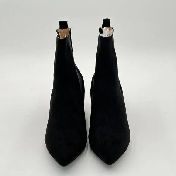 Black Women Closed Toe Low Chunky Block Heels Pull One Ankle Boots