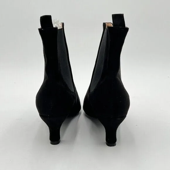 Black Women Closed Toe Low Chunky Block Heels Pull One Ankle Boots