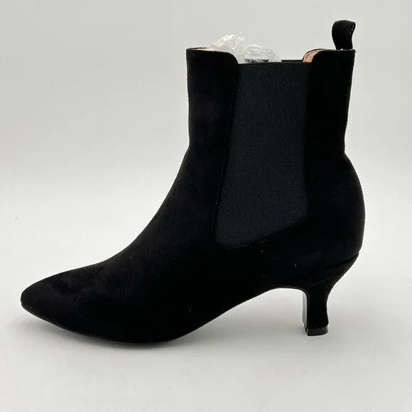 Black Women Closed Toe Low Chunky Block Heels Pull One Ankle Boots