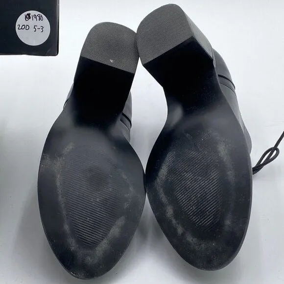 Black Women's Lace-Up Oxfords Almond Toe Chunky Heel Casual Shoes
