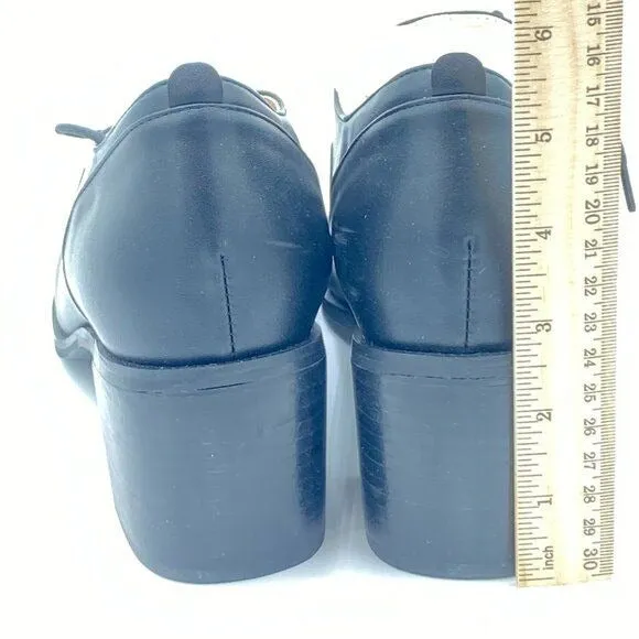 Black Women's Lace-Up Oxfords Almond Toe Chunky Heel Casual Shoes