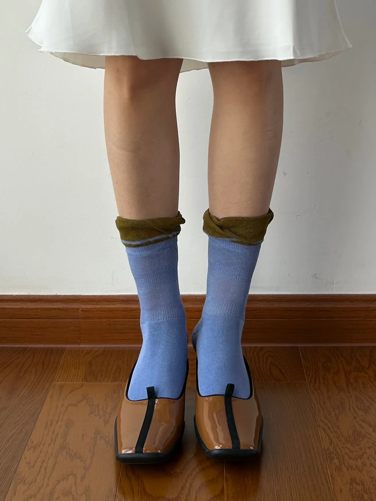 Blue Ruffle Cotton Crew Socks