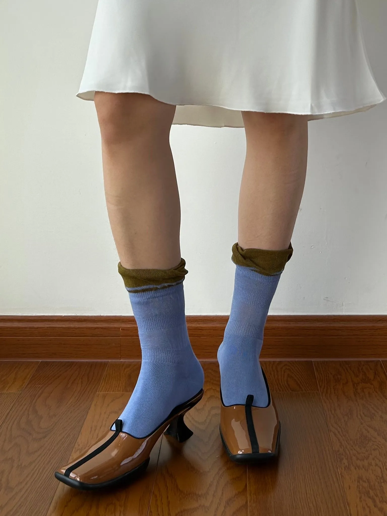 Blue Ruffle Cotton Crew Socks