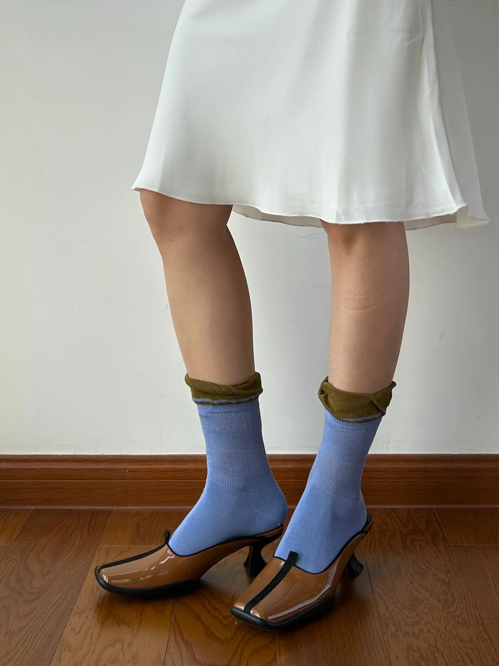Blue Ruffle Cotton Crew Socks