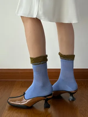 Blue Ruffle Cotton Crew Socks