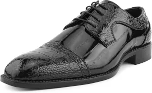 Bolano Dallas - Mens Croco Cap Toe Oxford, Alligator Print EEL Skin Trim, Lace Up - Original Style - Designer Shoes - Mens Oxfords
