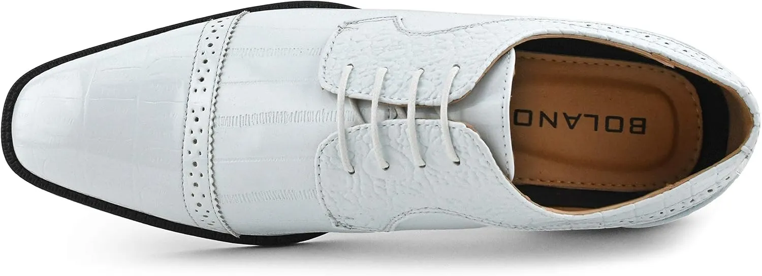 Bolano Dallas - Mens Croco Cap Toe Oxford, Alligator Print EEL Skin Trim, Lace Up - Original Style - Designer Shoes - Mens Oxfords