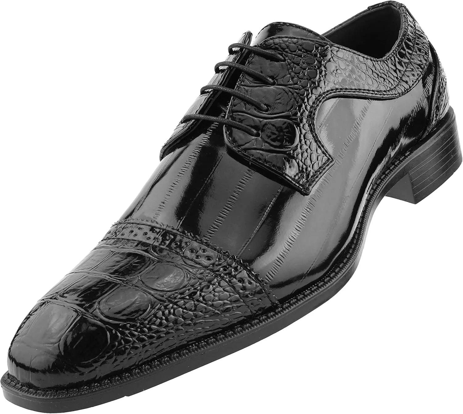 Bolano Dallas - Mens Croco Cap Toe Oxford, Alligator Print EEL Skin Trim, Lace Up - Original Style - Designer Shoes - Mens Oxfords
