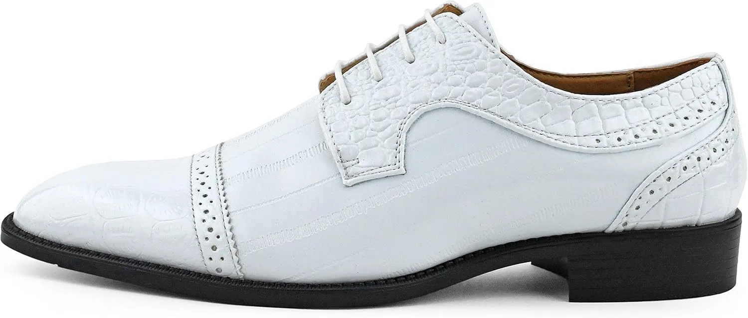 Bolano Dallas - Mens Croco Cap Toe Oxford, Alligator Print EEL Skin Trim, Lace Up - Original Style - Designer Shoes - Mens Oxfords