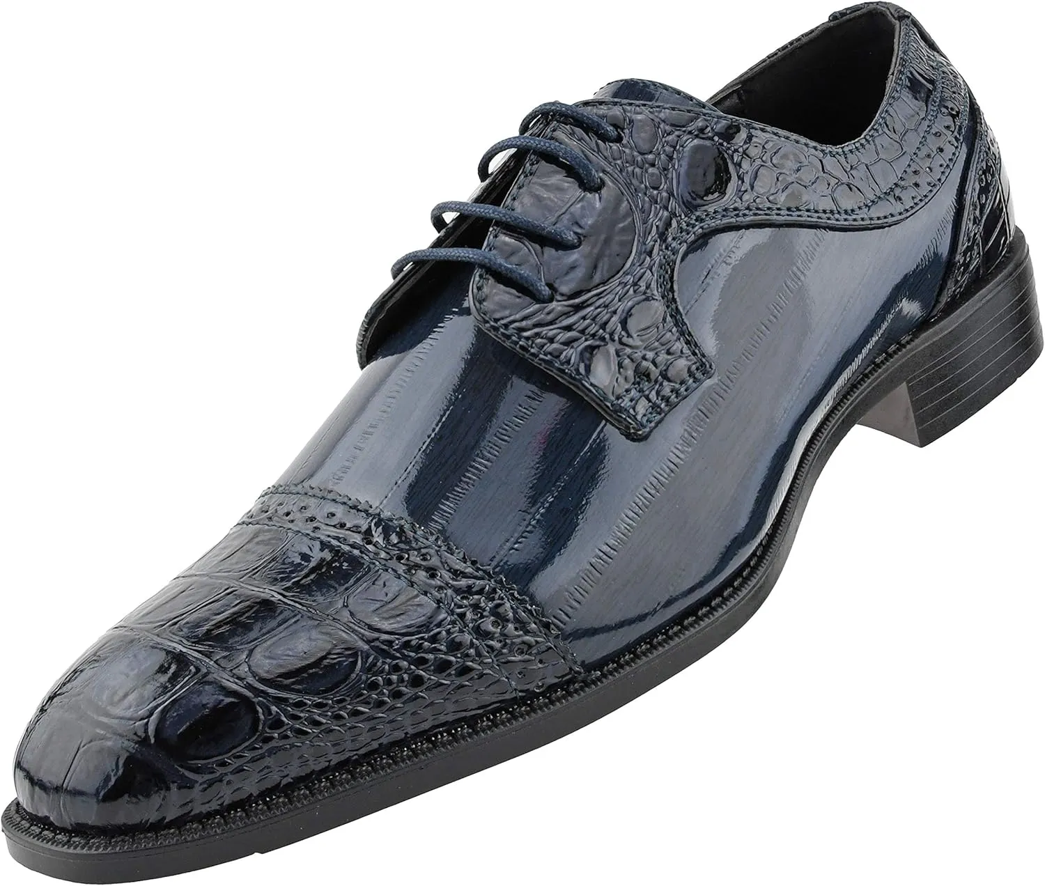 Bolano Dallas - Mens Croco Cap Toe Oxford, Alligator Print EEL Skin Trim, Lace Up - Original Style - Designer Shoes - Mens Oxfords