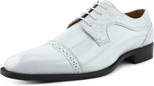 Bolano Dallas - Mens Croco Cap Toe Oxford, Alligator Print EEL Skin Trim, Lace Up - Original Style - Designer Shoes - Mens Oxfords