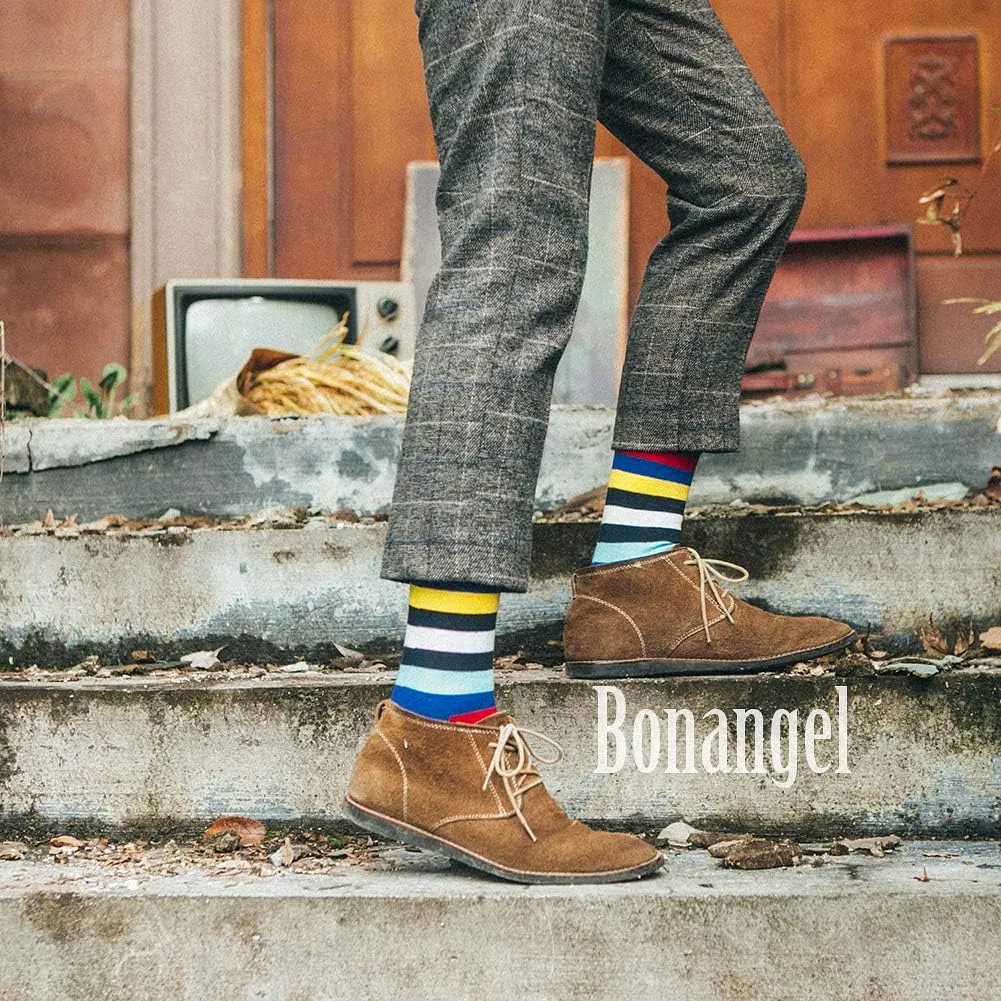 BONANGEL Mens Dress Socks Fun Funny Colorful Crazy Crew Dress Socks For Men 9-12