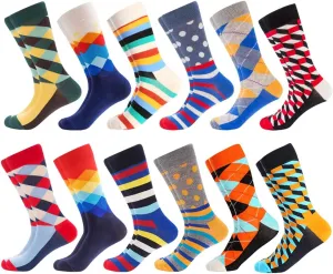 BONANGEL Mens Dress Socks Fun Funny Colorful Crazy Crew Dress Socks For Men 9-12