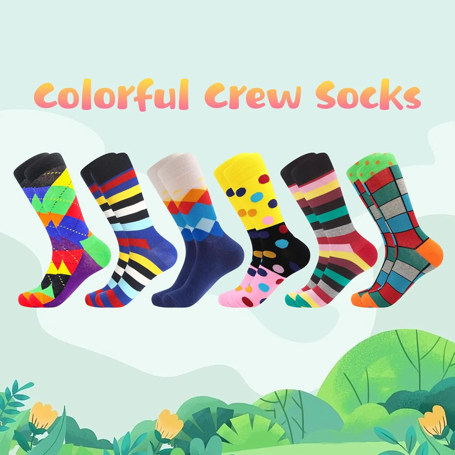 BONANGEL Mens Dress Socks Fun Funny Colorful Crazy Crew Dress Socks For Men 9-12