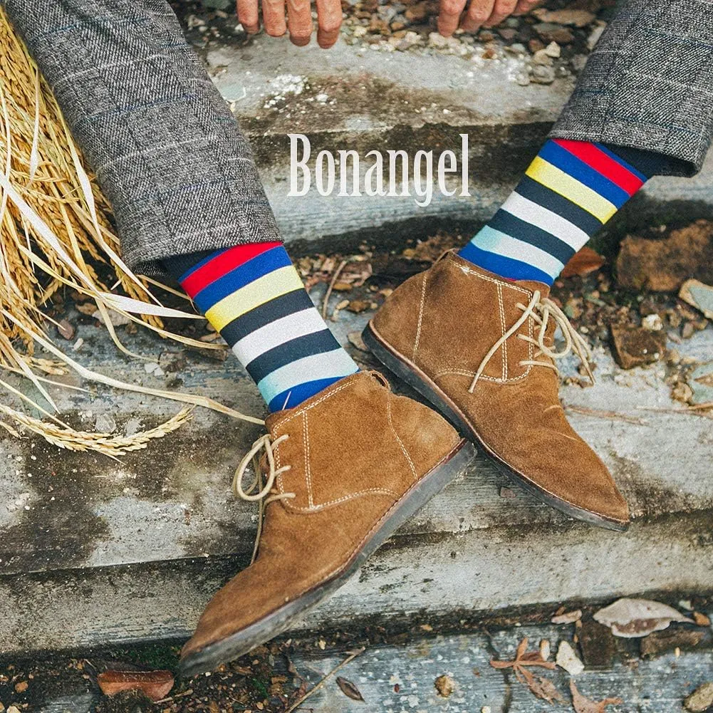 BONANGEL Mens Dress Socks Fun Funny Colorful Crazy Crew Dress Socks For Men 9-12