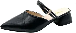 Boxpopla Women's Closed Pointed Toe Mules Two Way Wear Strap Backless Loafer for Women Mid Chunky Heel Mule Slingback Sandals Slip on Slides Dress Shoes