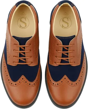 Boys Suede Patent Dress Shoes Lace Up Brogue Formal Wedding Footwear
