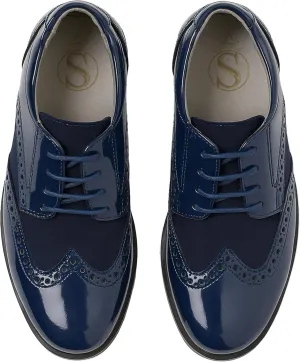 Boys Suede Patent Dress Shoes Lace Up Brogue Formal Wedding Footwear