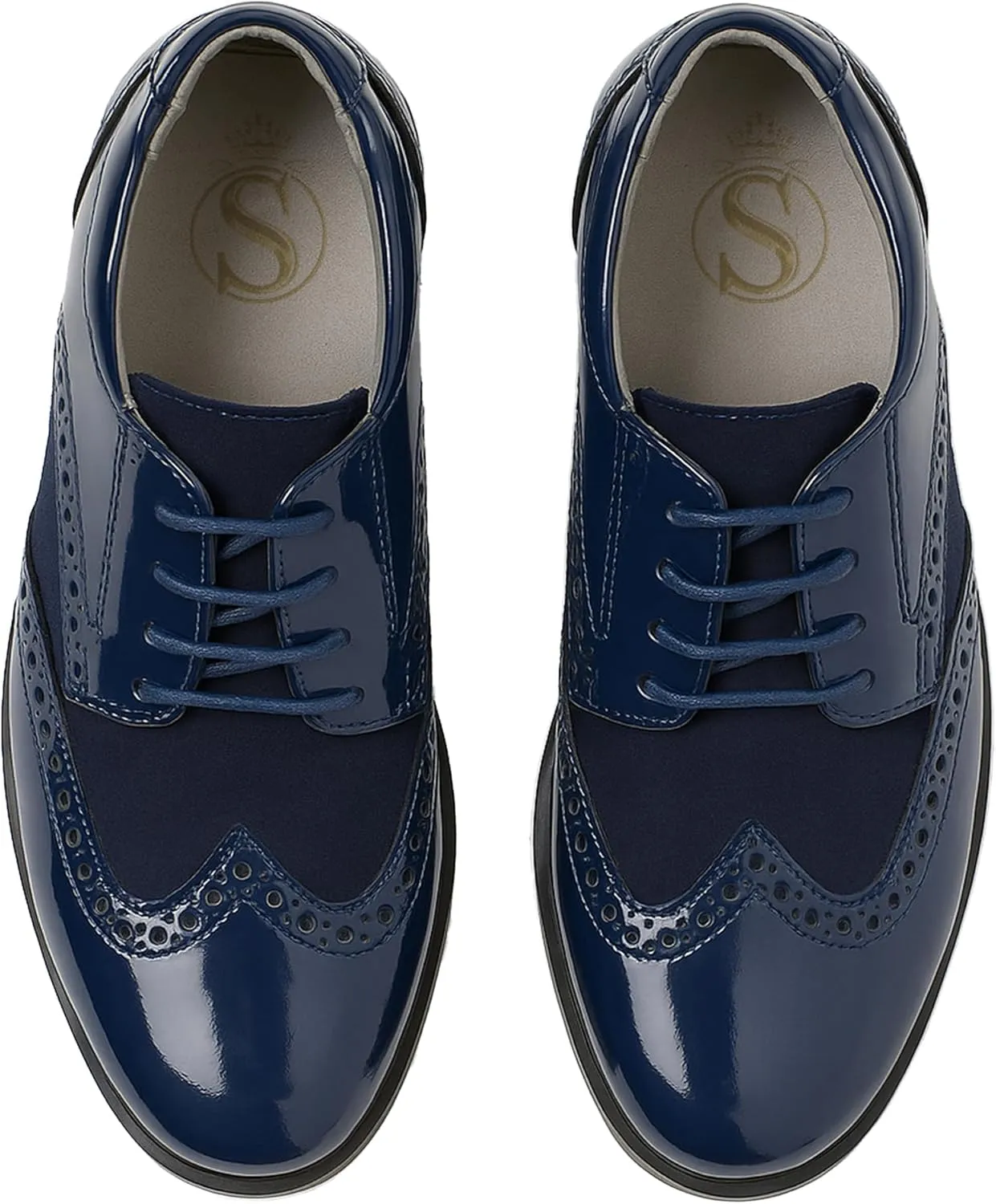 Boys Suede Patent Dress Shoes Lace Up Brogue Formal Wedding Footwear