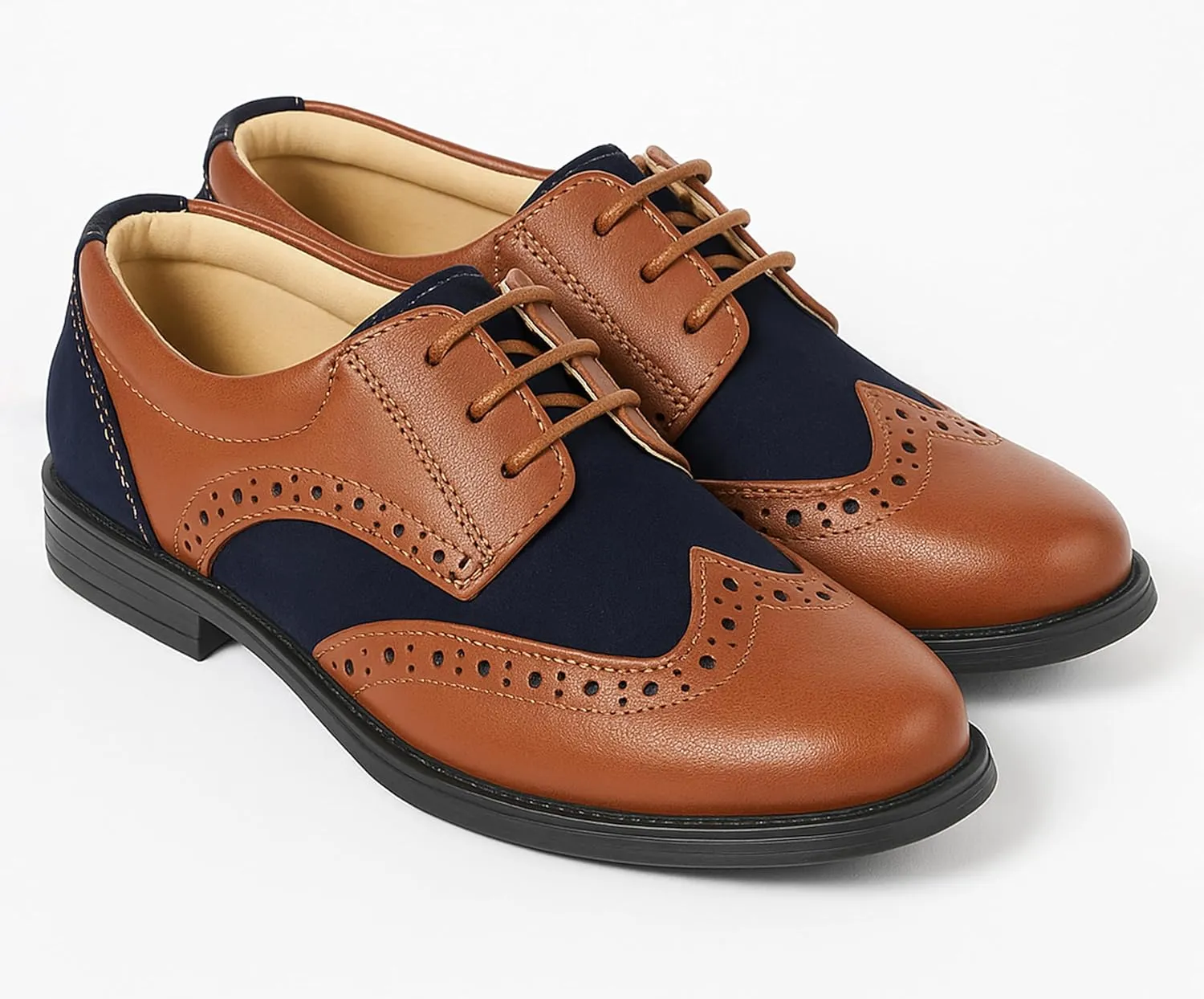 Boys Suede Patent Dress Shoes Lace Up Brogue Formal Wedding Footwear