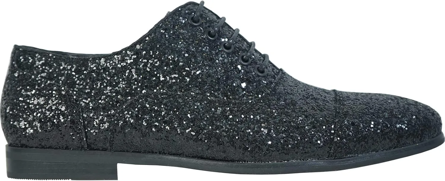 bravo! Men Dress Shoe Prom Slip-on Loafer Lace-up Oxford Cap Toe Metallic Glitter for Wedding Prom Black Blue Green Gold Pink Pewter Purple Silver Red