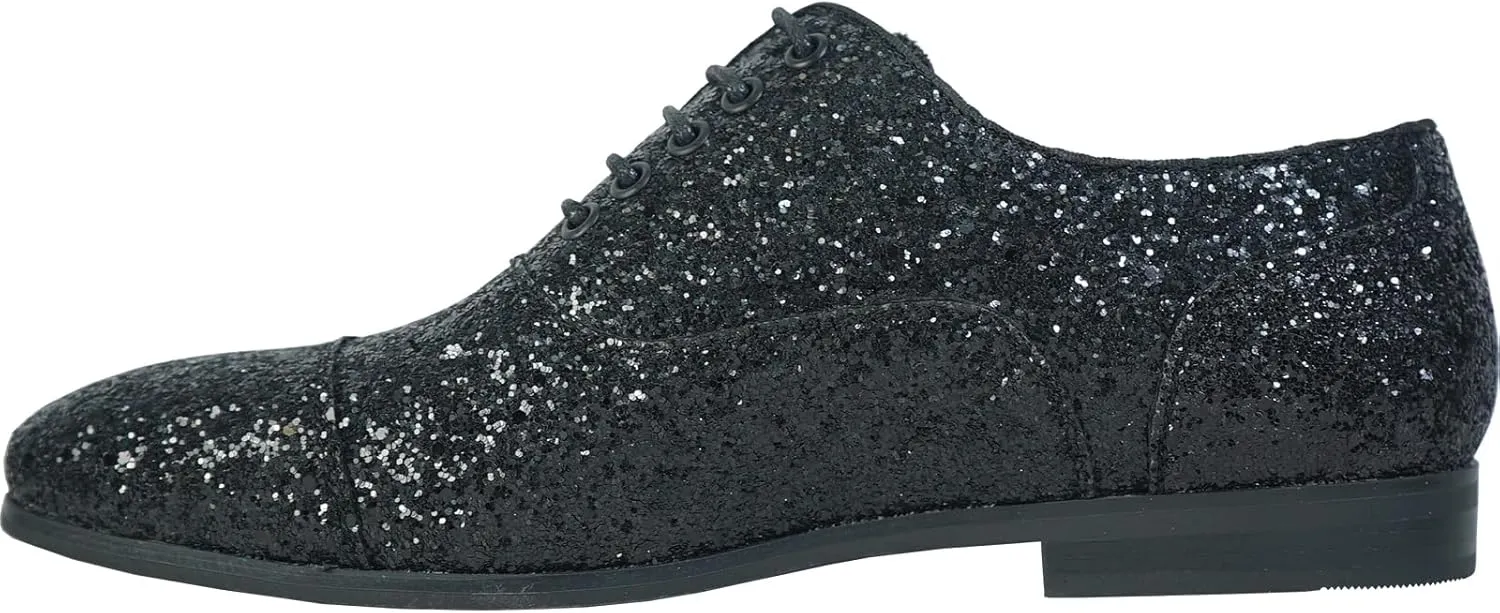 bravo! Men Dress Shoe Prom Slip-on Loafer Lace-up Oxford Cap Toe Metallic Glitter for Wedding Prom Black Blue Green Gold Pink Pewter Purple Silver Red