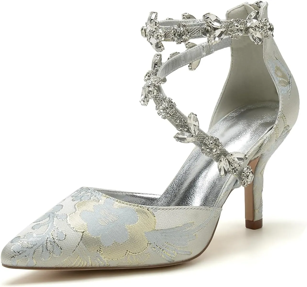 Bridal Silk Wedding Shoes Buckle Women Pointed Toe Rhinestone Satin Pumps High Heel Prom Shoes