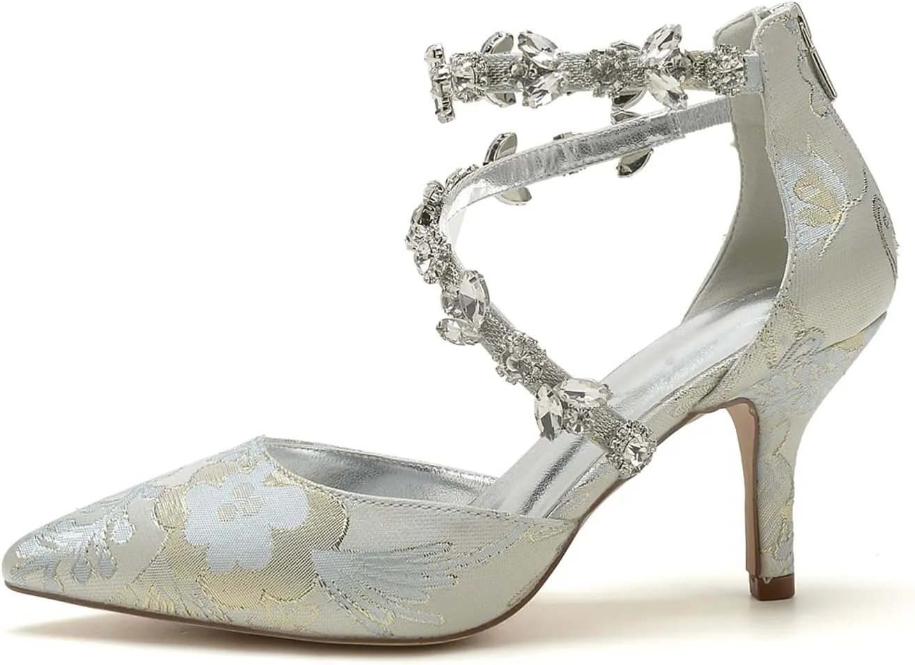 Bridal Silk Wedding Shoes Buckle Women Pointed Toe Rhinestone Satin Pumps High Heel Prom Shoes