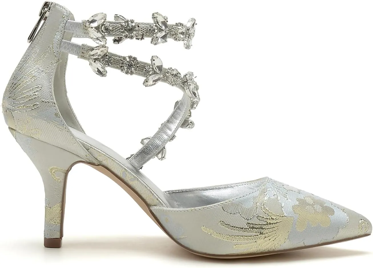 Bridal Silk Wedding Shoes Buckle Women Pointed Toe Rhinestone Satin Pumps High Heel Prom Shoes