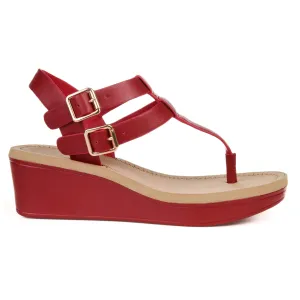 Brinley Co. Womens T-Strap Wedge Sandal Red, 9 Regular US
