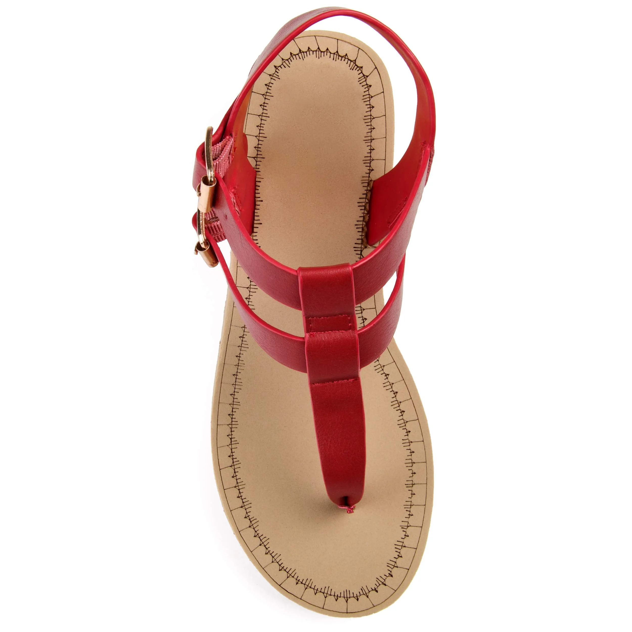 Brinley Co. Womens T-Strap Wedge Sandal Red, 9 Regular US