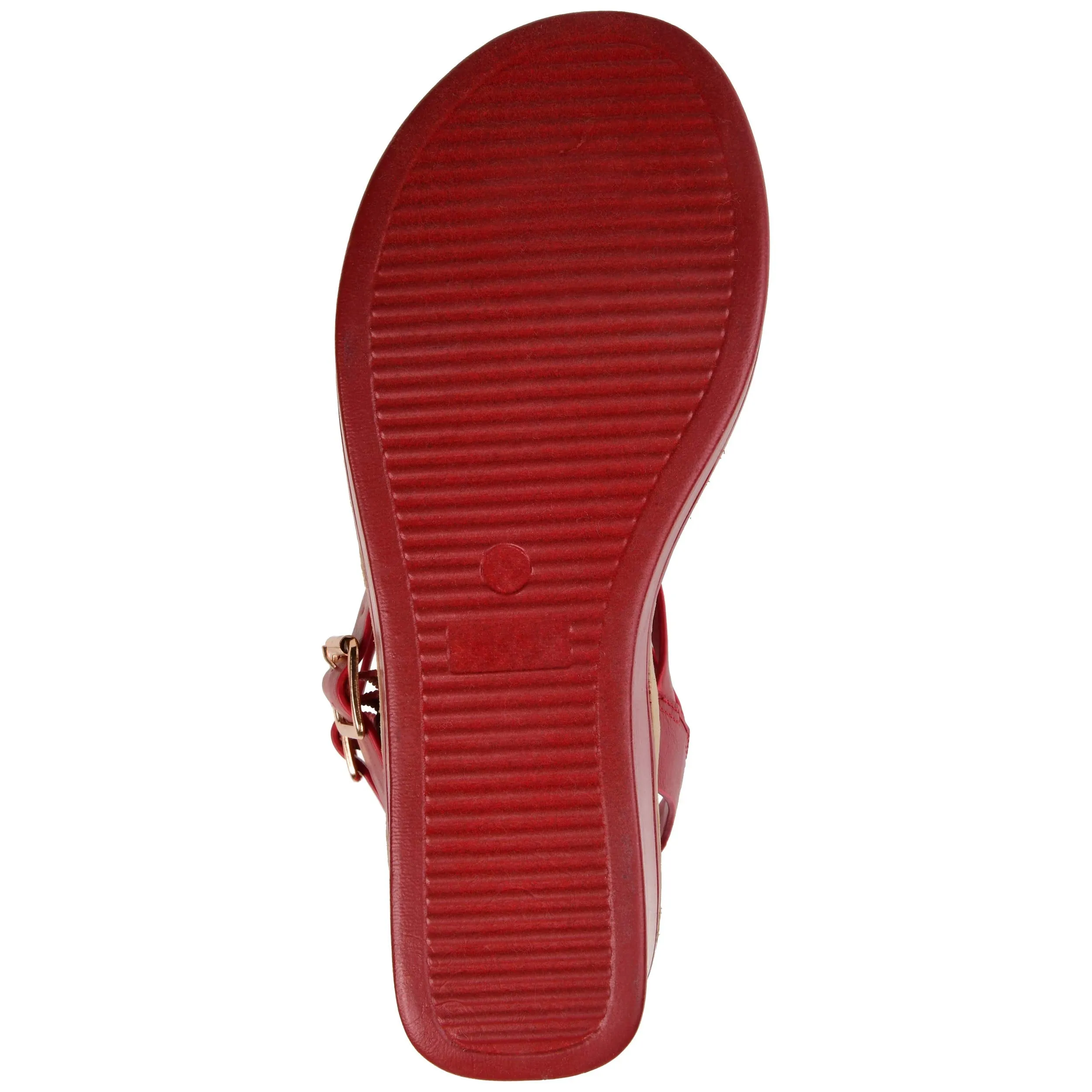 Brinley Co. Womens T-Strap Wedge Sandal Red, 9 Regular US