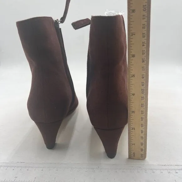 Brown Low Kitten Heel Ankle Boots Closed Toe Side Zipper Office Party Shoes