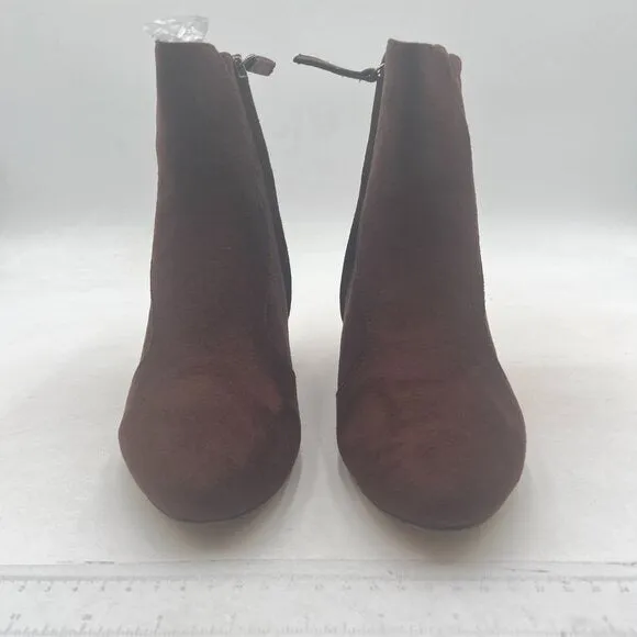 Brown Low Kitten Heel Ankle Boots Closed Toe Side Zipper Office Party Shoes