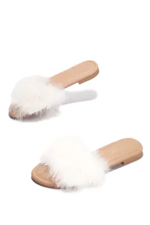 Cape Robbin Sandals-1 On Feathers Slide Fur Sandals Top-tier Unmatched variety Mule White Flat Slip