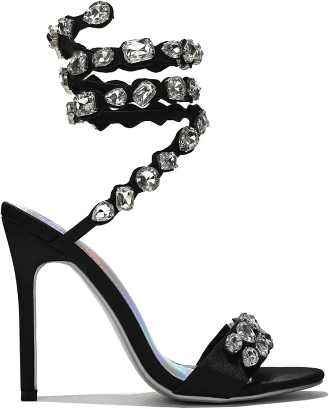 Cape Robbin Women's Rhinestone Stiletto Heel Sandals Jewel Spiral Ankle Wrap Strap High Heels Sandal
